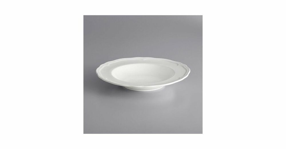 China Bowls |  Condesa 28 Oz. Pearl White Scalloped Wide Rim Porcelain Pasta Bowl – 6/Case