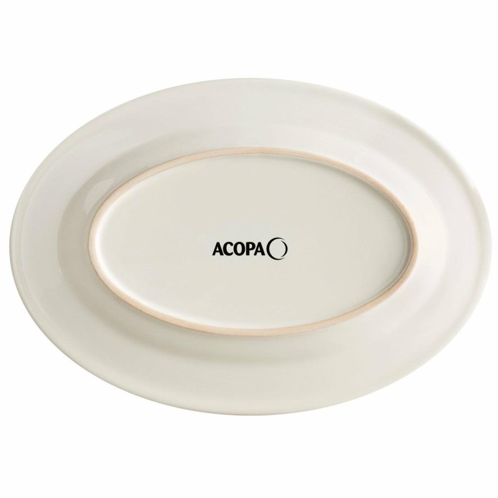 China Platters And Trays |  10 3/8" X 7 1/8" Ivory (American White) Wide Rim Rolled Edge Oval Stoneware Platter – 24/Case