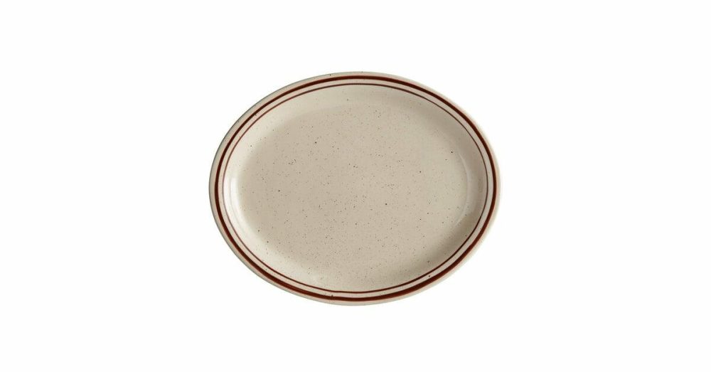 China Platters And Trays |  11 1/2" X 9 1/8" Brown Speckle Narrow Rim Oval Stoneware Platter – 12/Case