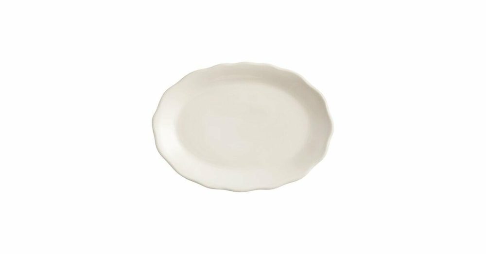 China Platters And Trays |  11 5/8" X 8 1/2" Ivory (American White) Scalloped Edge Oval Stoneware Platter – 12/Case