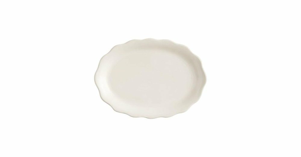 China Platters And Trays |  12 5/8" X 9 1/4" Ivory (American White) Scalloped Edge Oval Stoneware Platter – 12/Case