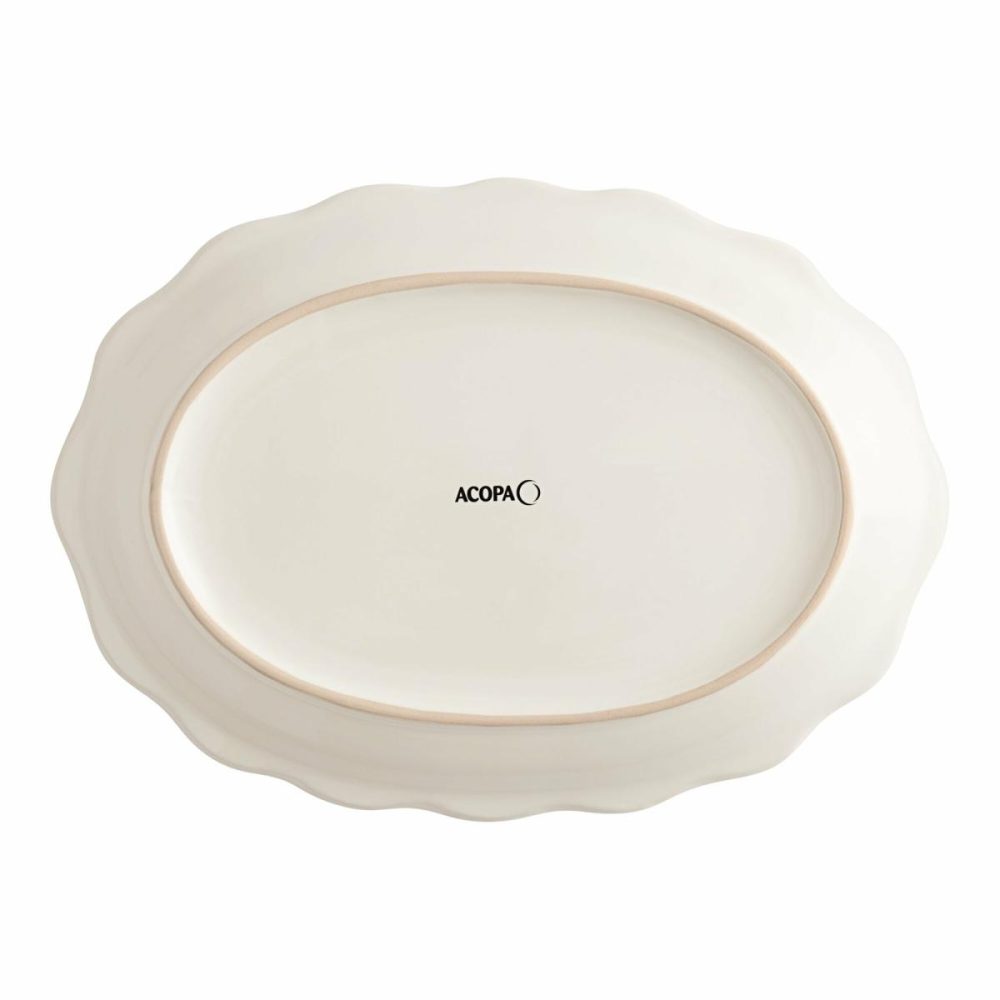 China Platters And Trays |  12 5/8" X 9 1/4" Ivory (American White) Scalloped Edge Oval Stoneware Platter – 12/Case