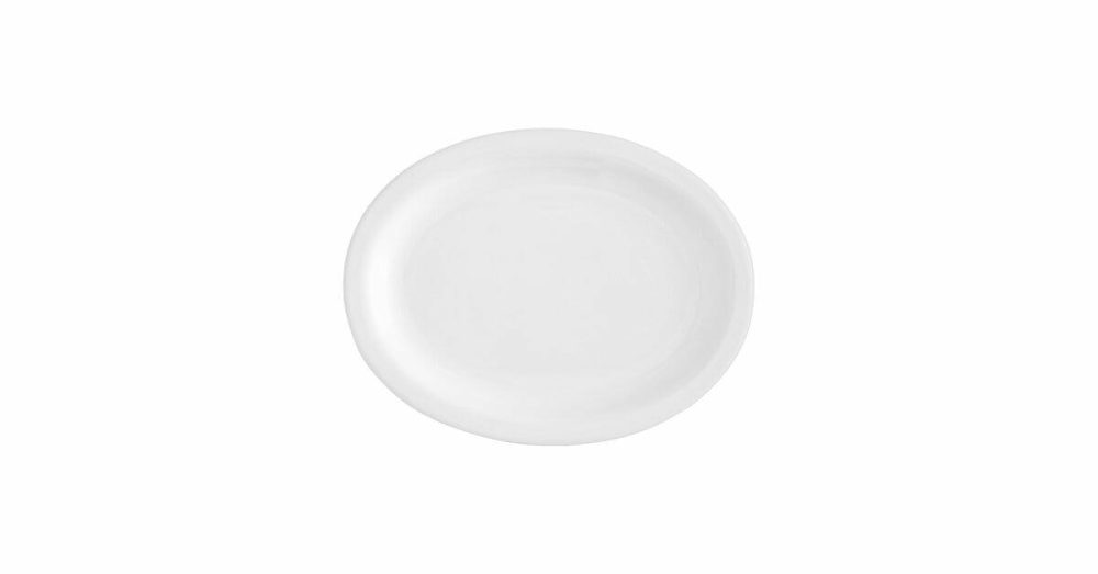 China Platters And Trays |  13" X 10 1/2" Bright White Narrow Rim Oval Stoneware Platter – 12/Case