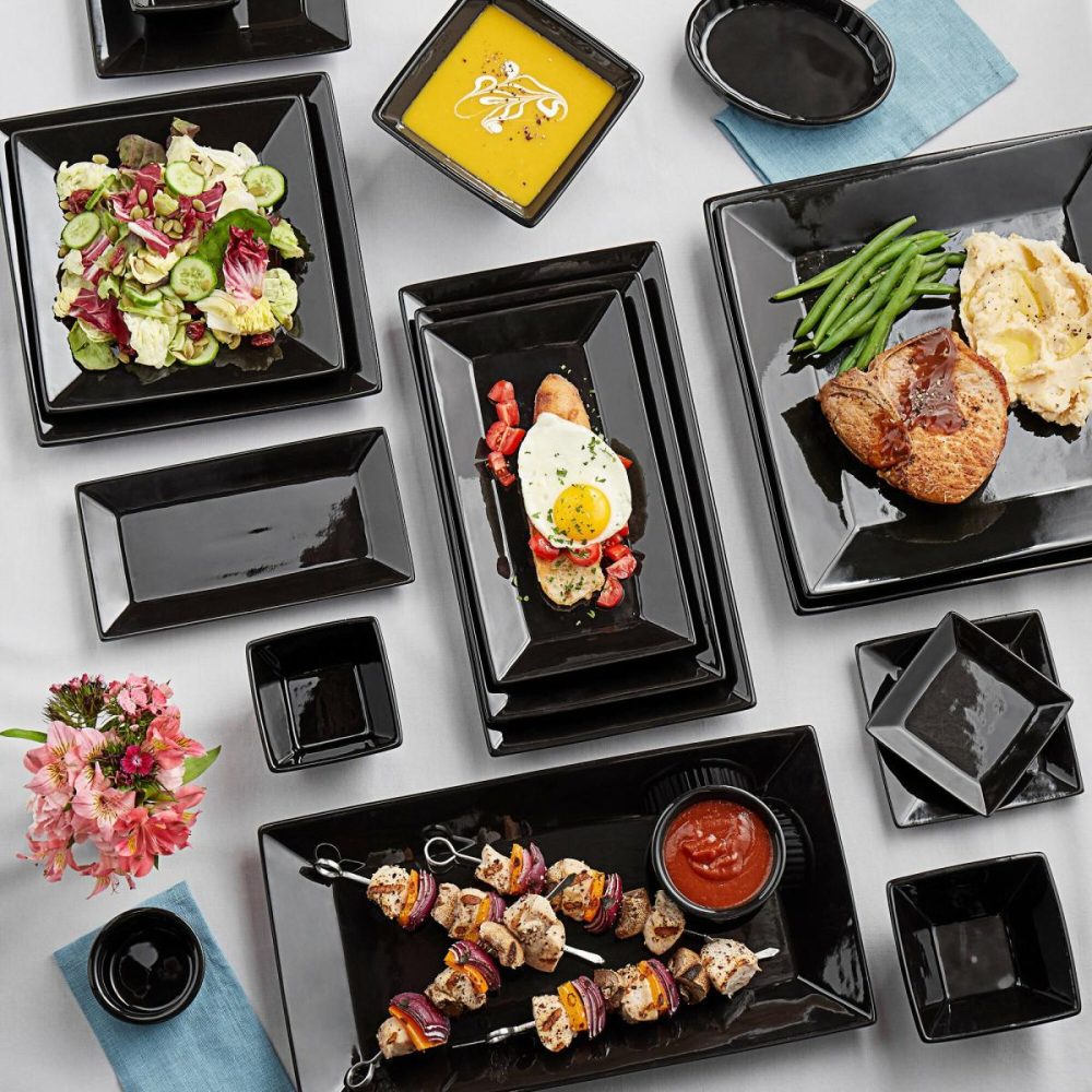 China Platters And Trays |  13" X 7 1/4" Glossy Black Rectangular Stoneware Platter – 12/Case