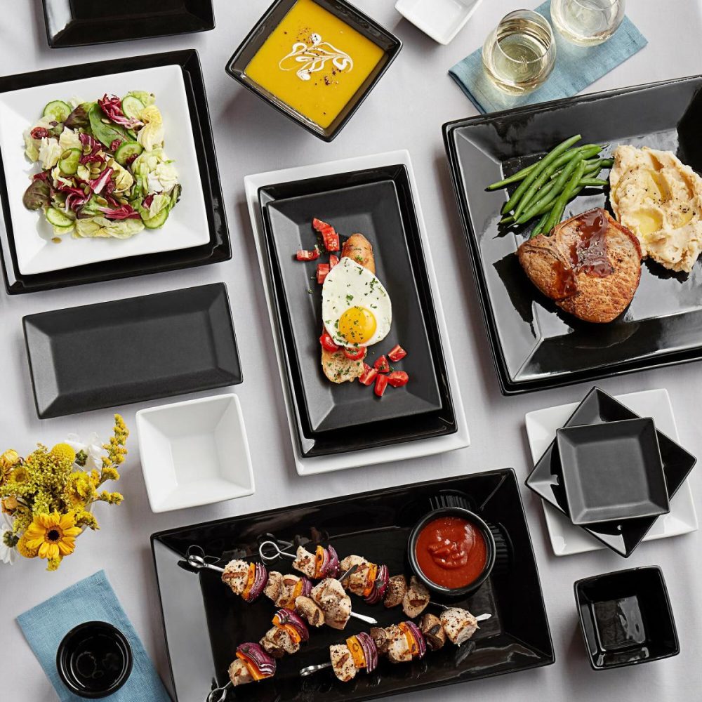 China Platters And Trays |  13" X 7 1/4" Glossy Black Rectangular Stoneware Platter – 12/Case