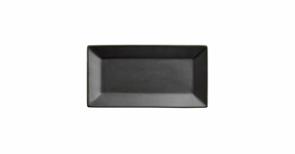 China Platters And Trays |  8 1/2" X 4 1/2" Glossy Black Rectangular Stoneware Platter – 12/Case