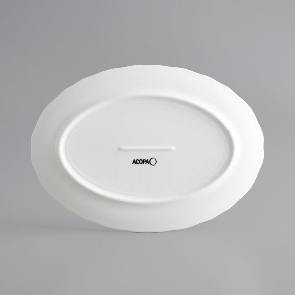 China Platters And Trays |  Condesa 11 1/2" X 8 1/4" Pearl White Scalloped Wide Rim Porcelain Platter – 12/Case