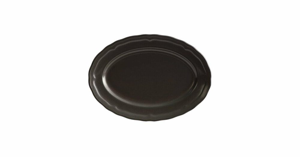 China Platters And Trays |  Condesa 9 3/4" X 7" Matte Finish Armor Gray Scalloped Wide Rim Porcelain Platter – 24/Case