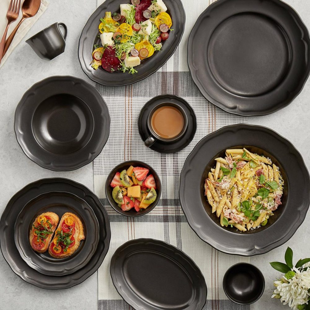 China Platters And Trays |  Condesa 9 3/4" X 7" Matte Finish Armor Gray Scalloped Wide Rim Porcelain Platter – 24/Case