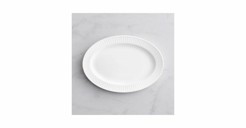 China Platters And Trays |  Cordelia 12 3/4" X 9" Bright White Embossed Wide Rim Porcelain Platter – 12/Case