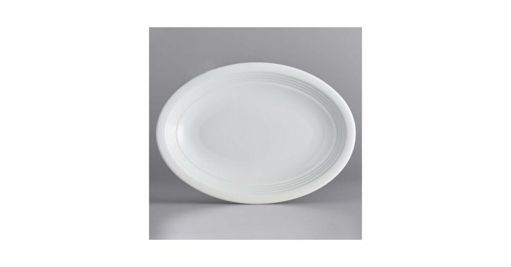 China Platters And Trays |  Embers 9 1/2" X 6 1/2" Cream White Matte Coupe Stoneware Platter – 12/Case