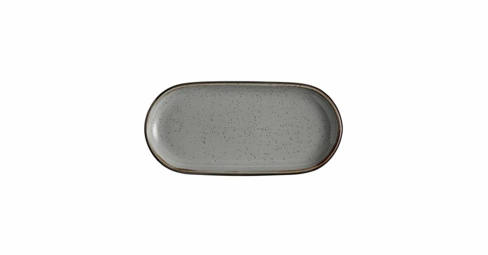 China Platters And Trays |  Keystone 12 1/2" X 6" Azora Blue Stoneware Oblong Coupe Platter – 12/Case