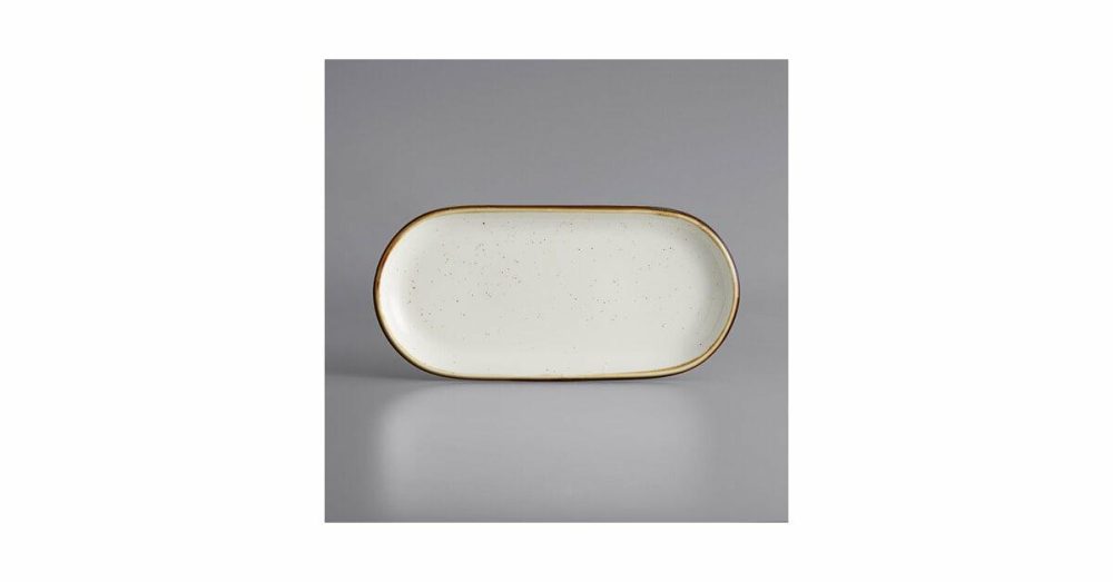 China Platters And Trays |  Keystone 12 1/2" X 6" Vanilla Bean Stoneware Oblong Coupe Platter – 12/Case