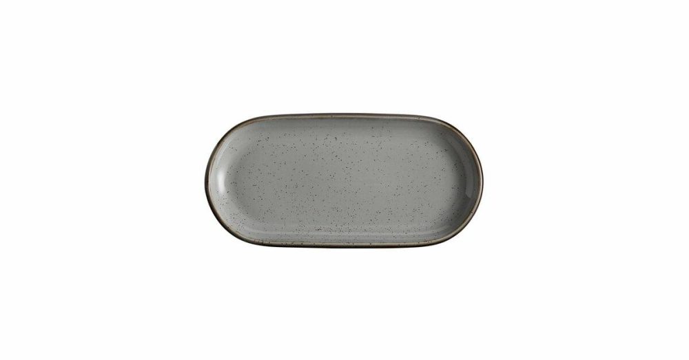 China Platters And Trays |  Keystone 14" X 6 3/4" Granite Gray Stoneware Oblong Coupe Platter – 6/Case