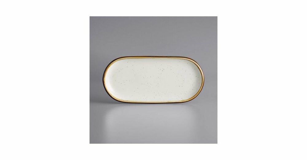 China Platters And Trays |  Keystone 14" X 6 3/4" Vanilla Bean Stoneware Oblong Coupe Platter – 6/Case