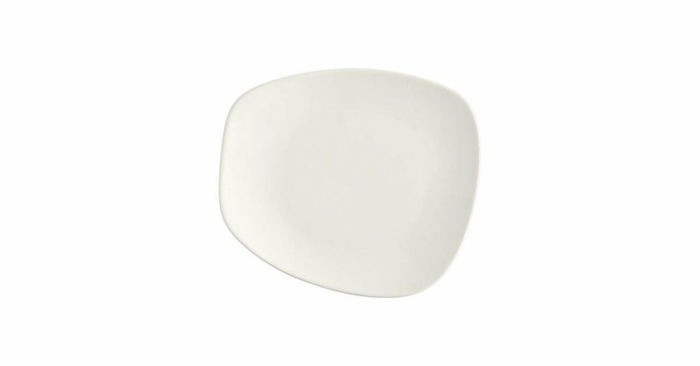 China Platters And Trays |  Nova 8 3/4" X 7 3/4" Cream White Asymmetric Stoneware Plate – 24/Case