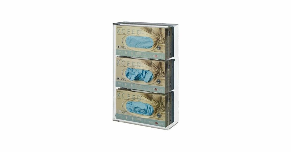 Disposable Glove Dispensers |  Deluxe Acrylic 3-Box Wall Mount Disposable Glove Dispenser