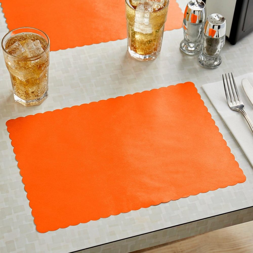 Disposable Placemats |  10" X 14" Bittersweet Colored Paper Placemat With Scalloped Edge – 1000/Case