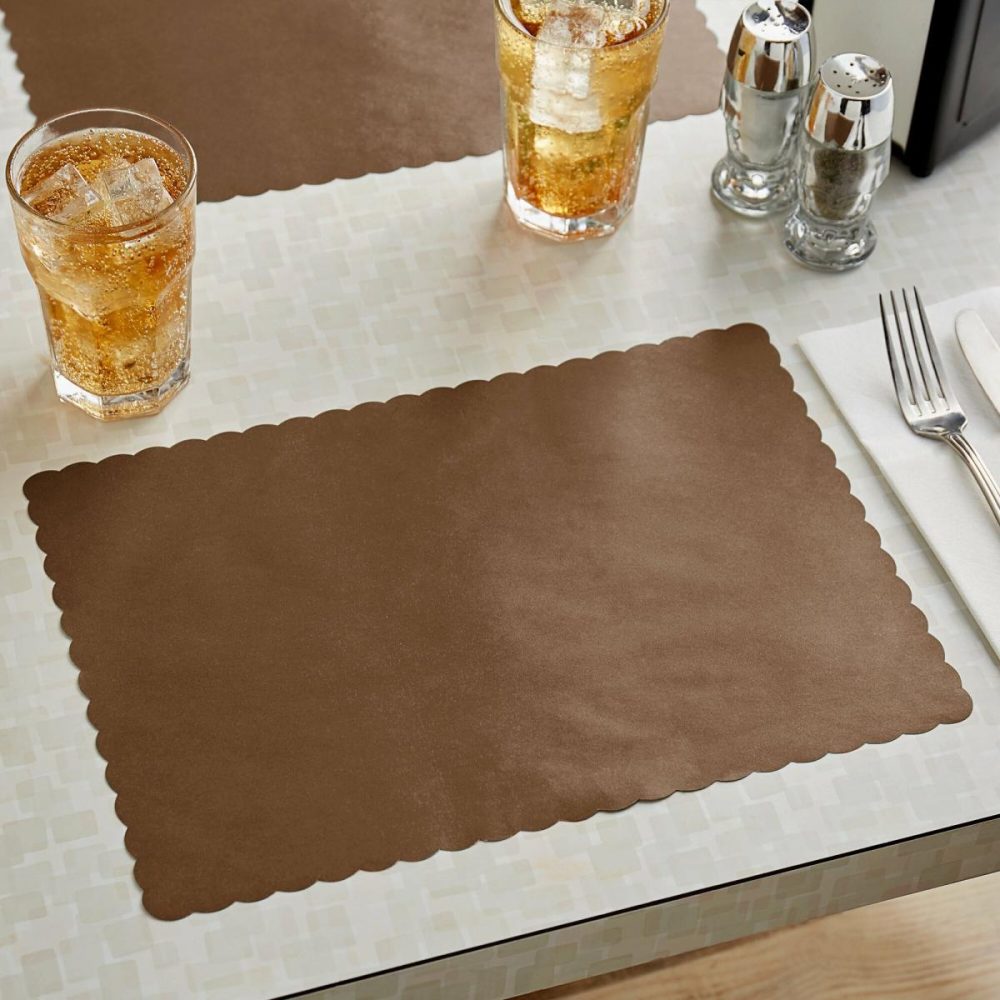 Disposable Placemats |  10" X 14" Brown Colored Paper Placemat With Scalloped Edge – 1000/Case