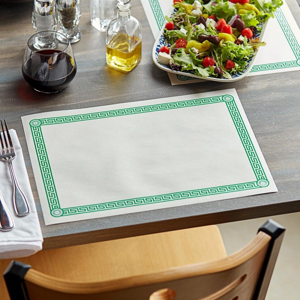 Disposable Placemats |  10" X 14" Greek Key Green Placemat – 1000/Case