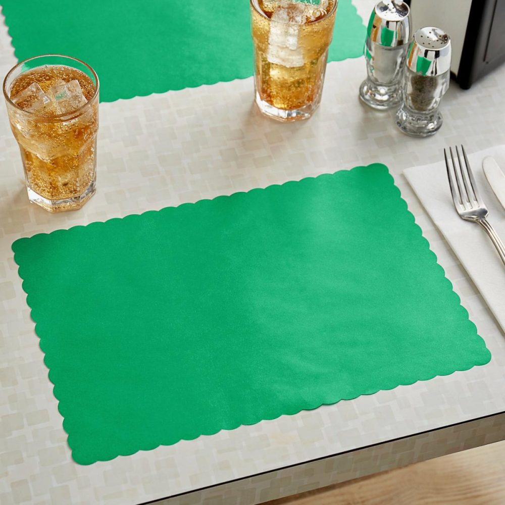 Disposable Placemats |  10" X 14" Green Colored Paper Placemat With Scalloped Edge – 1000/Case