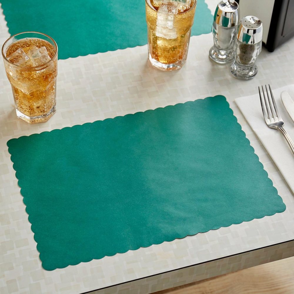 Disposable Placemats |  10" X 14" Hunter Green Colored Paper Placemat With Scalloped Edge – 1000/Case