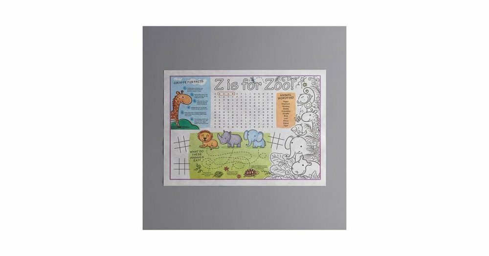 Disposable Placemats |  10" X 14" Kids Dinosaur Double Sided Interactive Placemat – 1000/Case