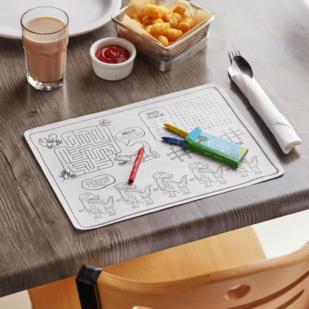 Disposable Placemats |  10" X 14" Kids Zoo Themed Interactive Placemat With 3 Pack Kids" Restaurant Crayons In Cello Wrap – 1000/Case