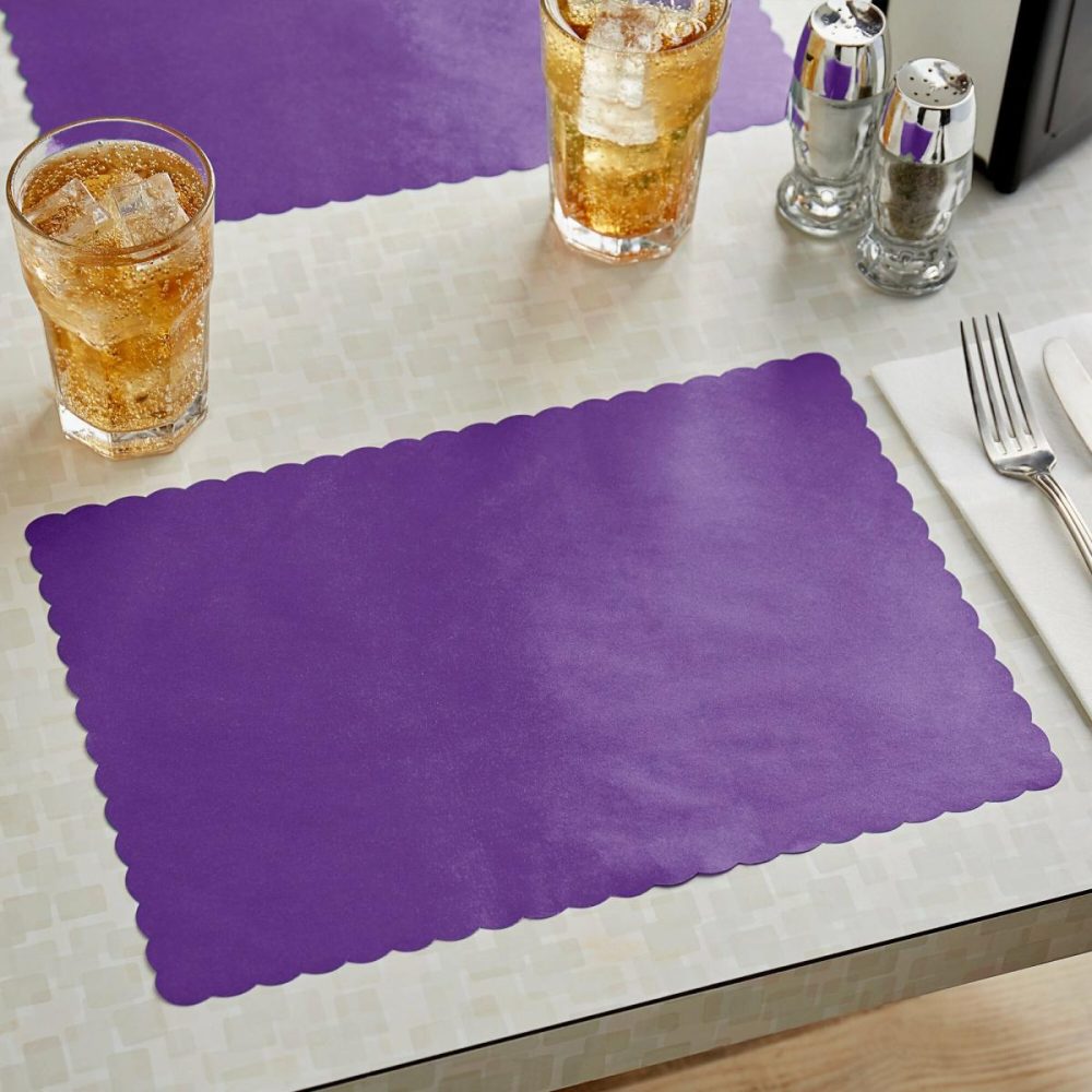 Disposable Placemats |  10" X 14" Purple Colored Paper Placemat With Scalloped Edge – 1000/Case