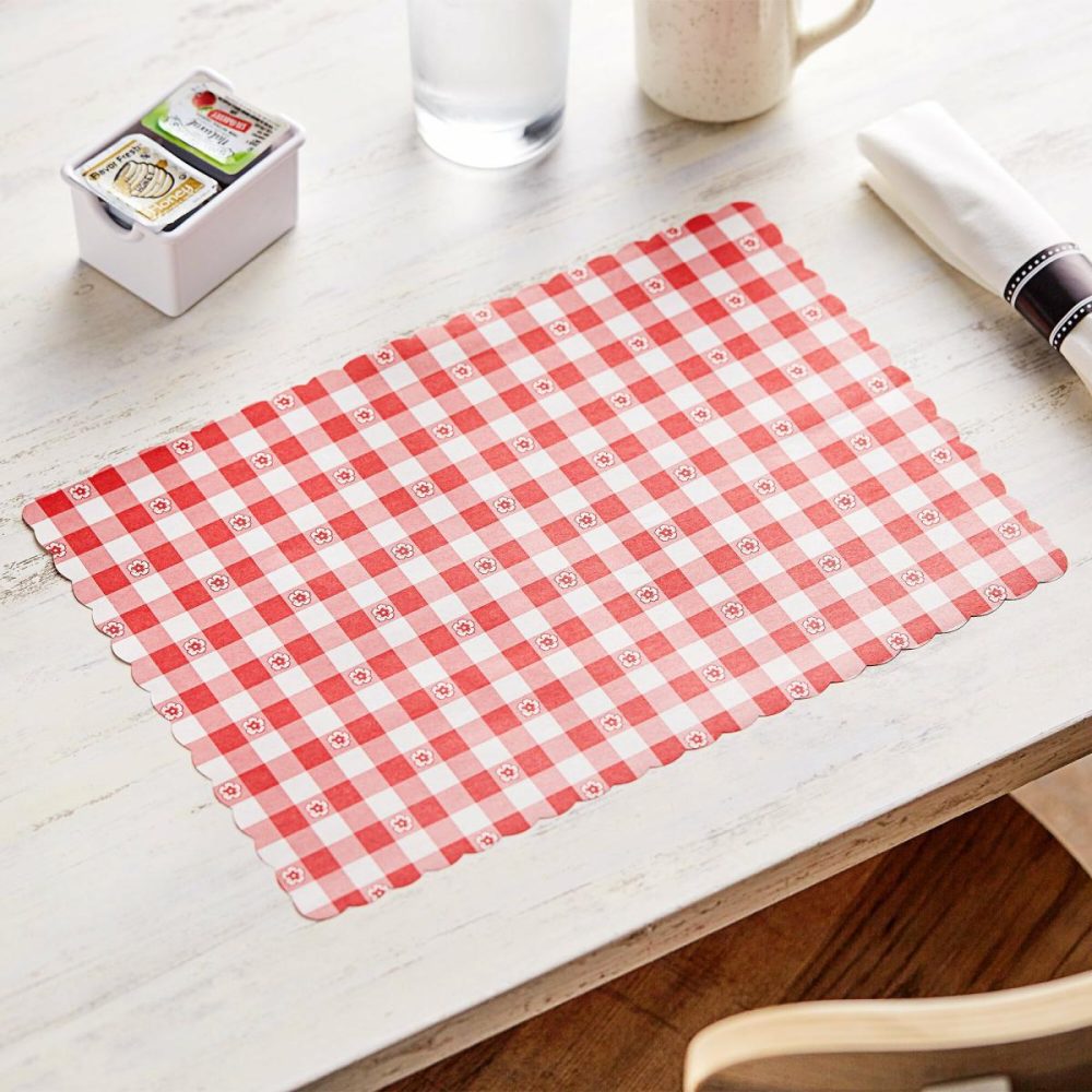 Disposable Placemats |  10" X 14" Red Gingham Colored Paper Placemat   – 1000/Case