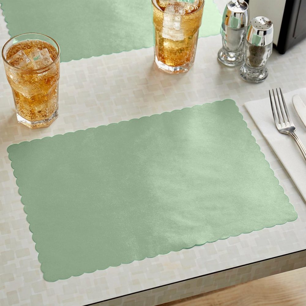 Disposable Placemats |  10" X 14" Sage Green Colored Paper Placemat With Scalloped Edge – 1000/Case