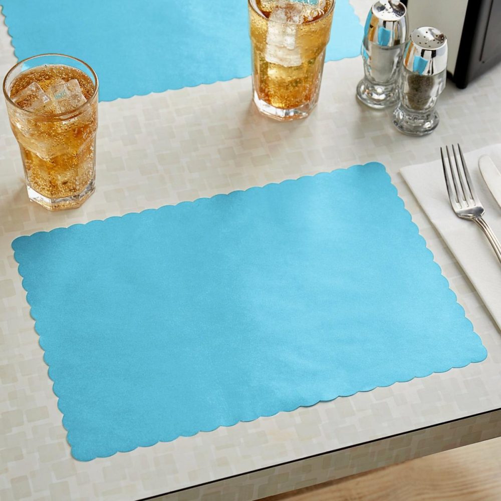 Disposable Placemats |  10" X 14" Sky Blue Colored Paper Placemat With Scalloped Edge – 1000/Case