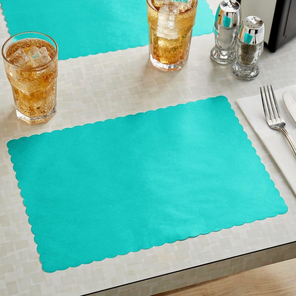 Disposable Placemats |  10" X 14" Teal Colored Paper Placemat With Scalloped Edge – 1000/Case