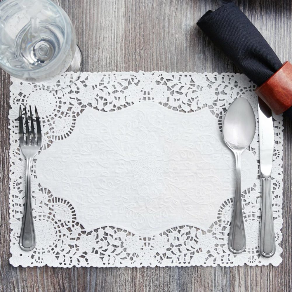 Disposable Placemats |  10" X 14" White Floral Lace Paper Placemat – 1000/Case