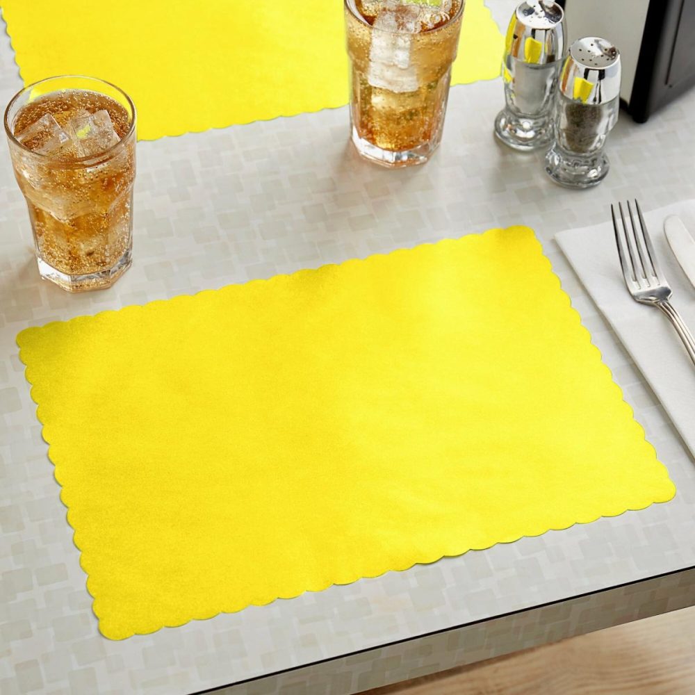 Disposable Placemats |  10" X 14" Yellow Colored Paper Placemat With Scalloped Edge – 1000/Case