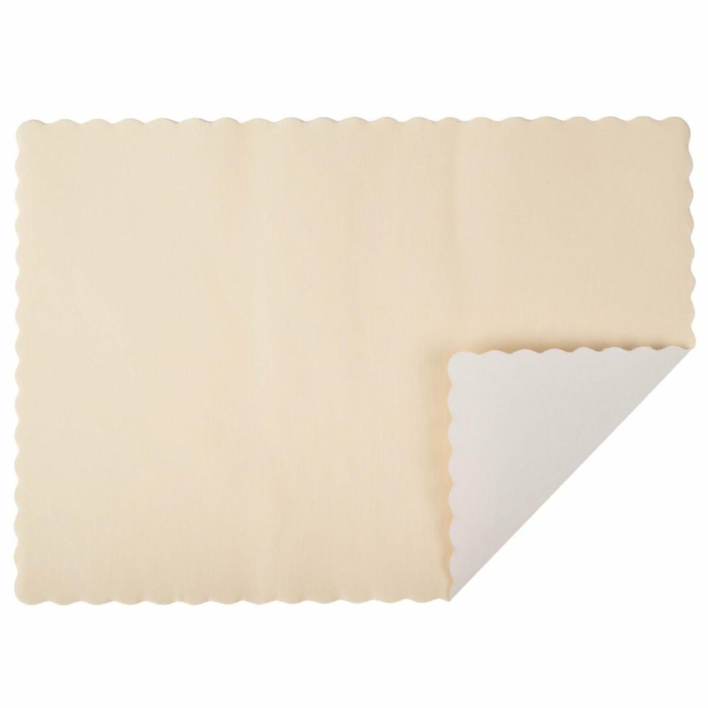 Disposable Placemats |  310522 10" X 14" Ecru / Ivory Colored Paper Placemat With Scalloped Edge – 1000/Case