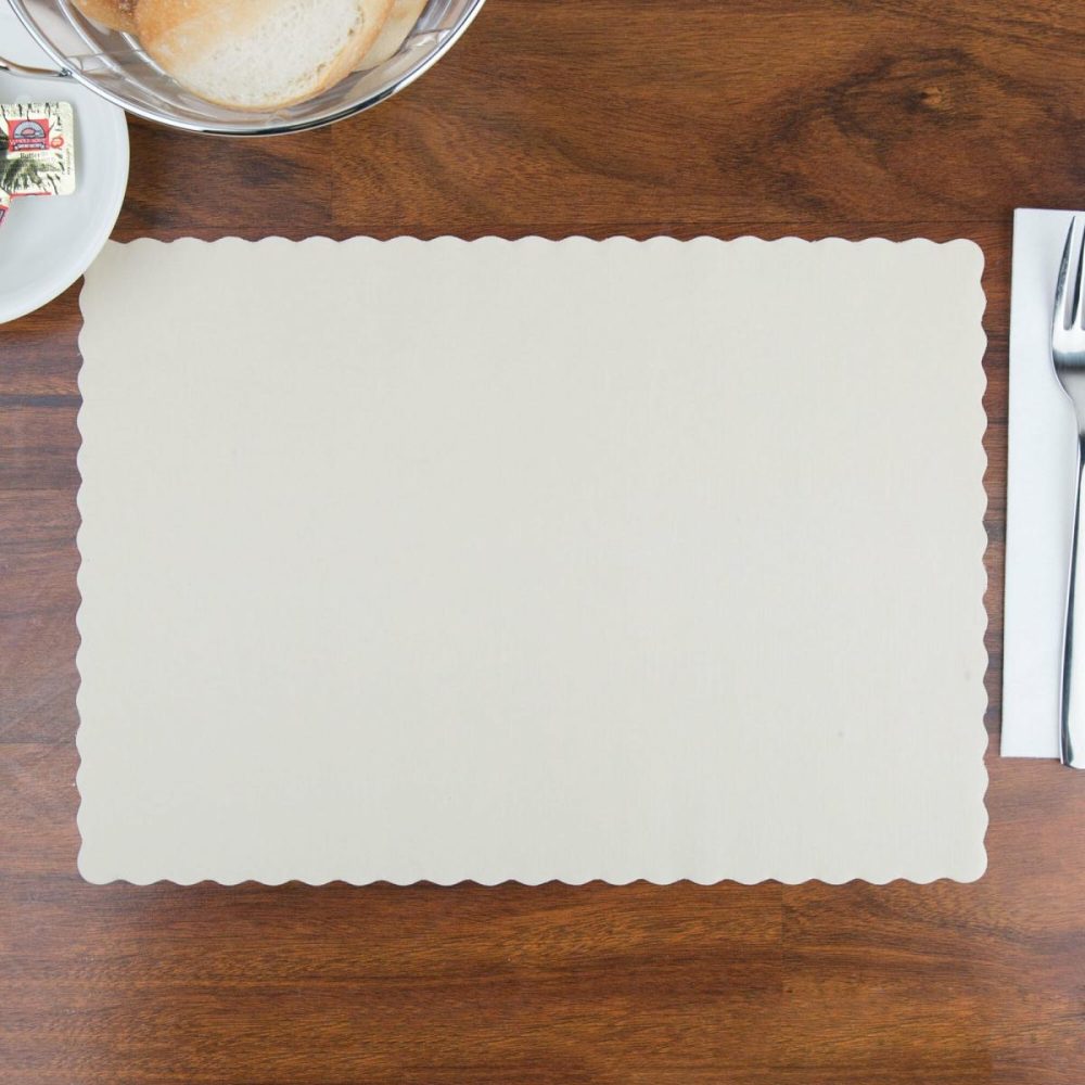 Disposable Placemats |  310522 10" X 14" Ecru / Ivory Colored Paper Placemat With Scalloped Edge – 1000/Case