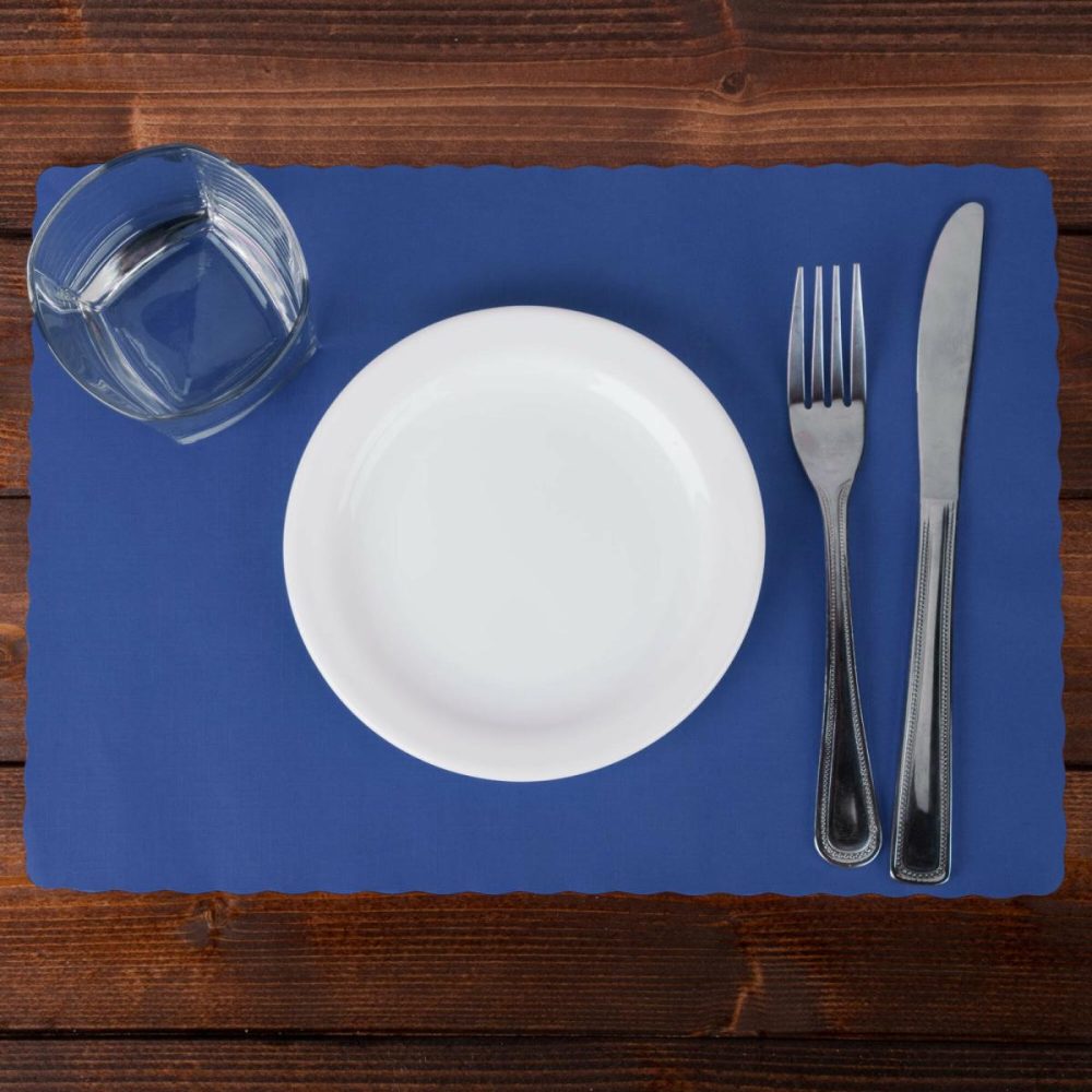 Disposable Placemats |  310523 10" X 14" Navy Blue Colored Paper Placemat With Scalloped Edge – 1000/Case