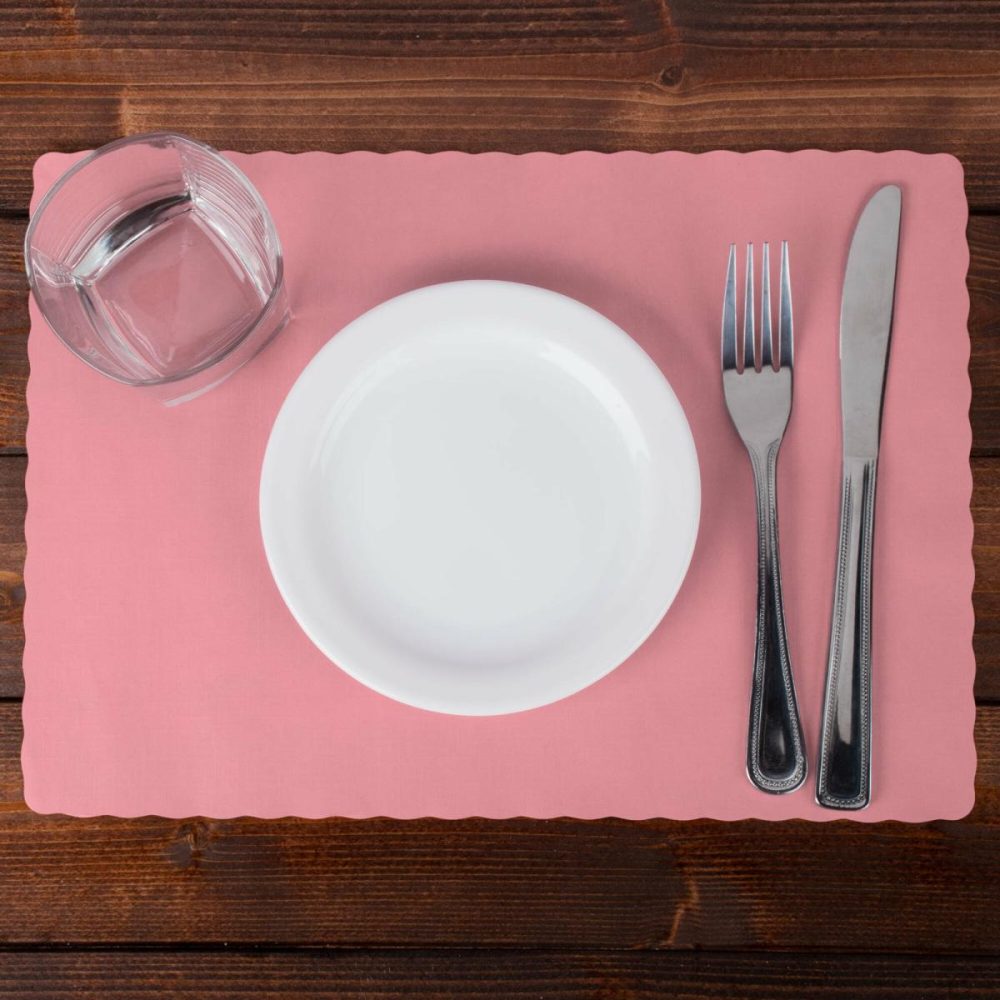 Disposable Placemats |  310525 10" X 14" Dusty Rose Pink Colored Paper Placemat With Scalloped Edge – 1000/Case