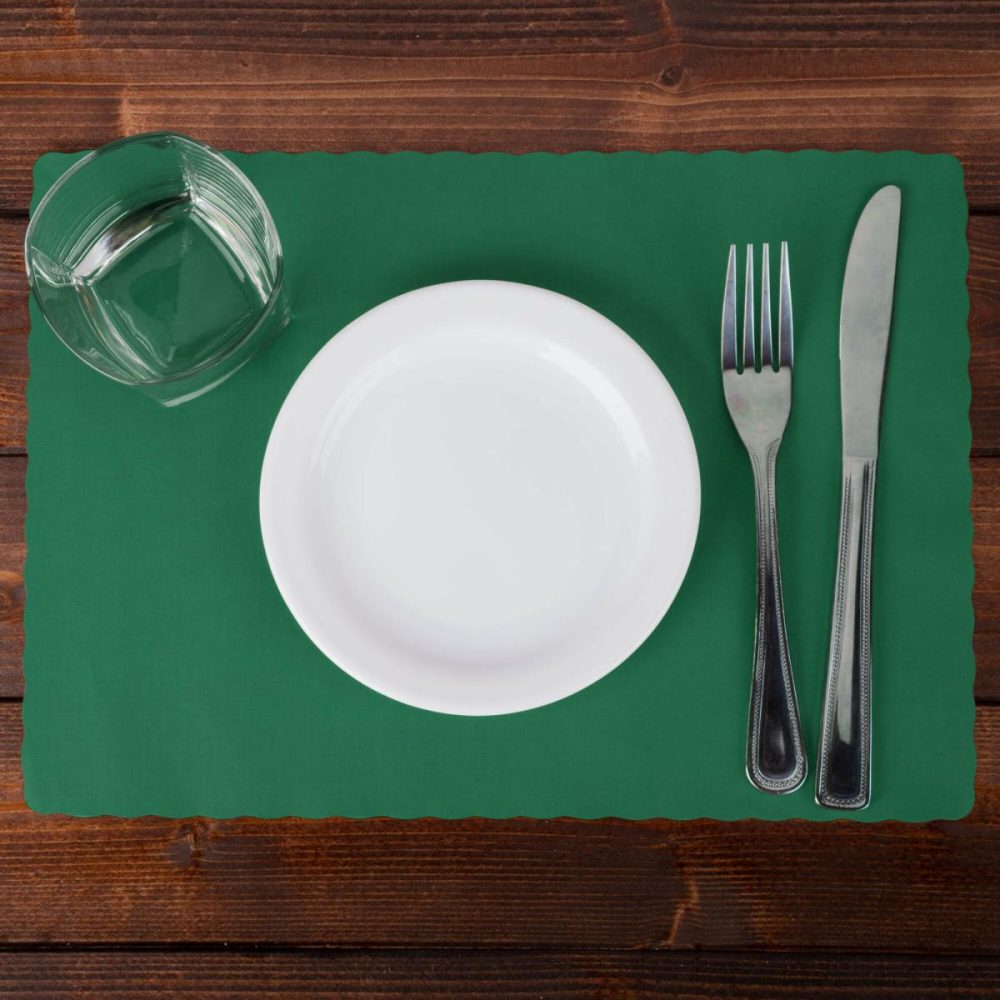 Disposable Placemats |  310528 10" X 14" Hunter Green Colored Paper Placemat With Scalloped Edge – 1000/Case