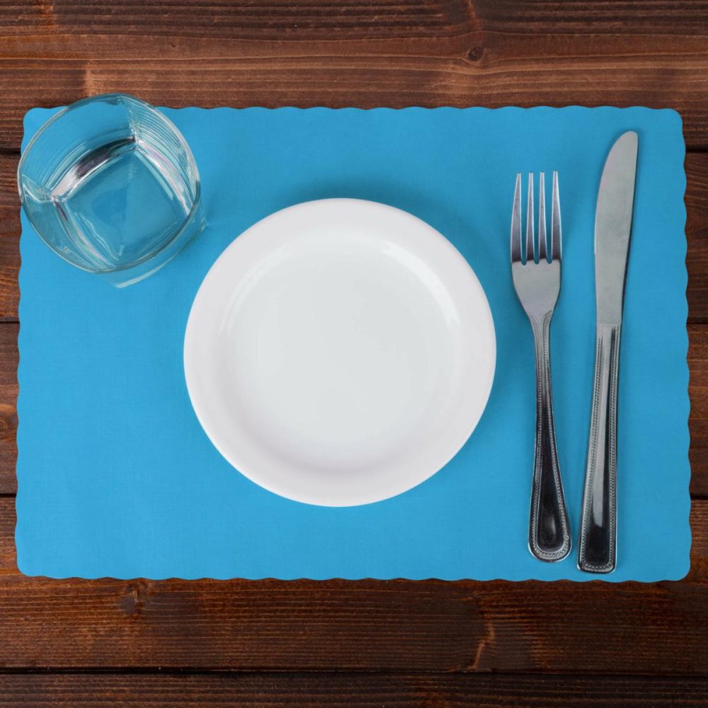 Disposable Placemats |  310554 10" X 14" Marina (Sky Blue) Colored Paper Placemat With Scalloped Edge – 1000/Case