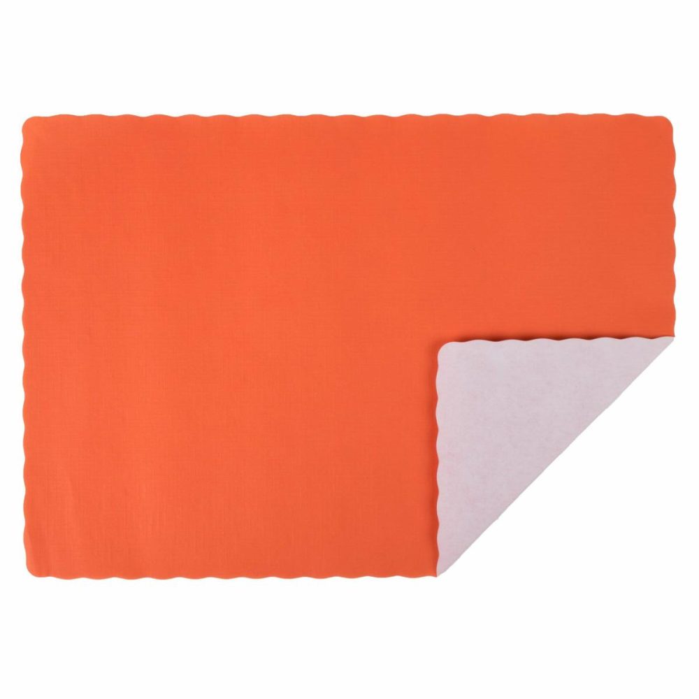 Disposable Placemats |  310555 10" X 14" Bittersweet Orange Colored Paper Placemat With Scalloped Edge – 1000/Case