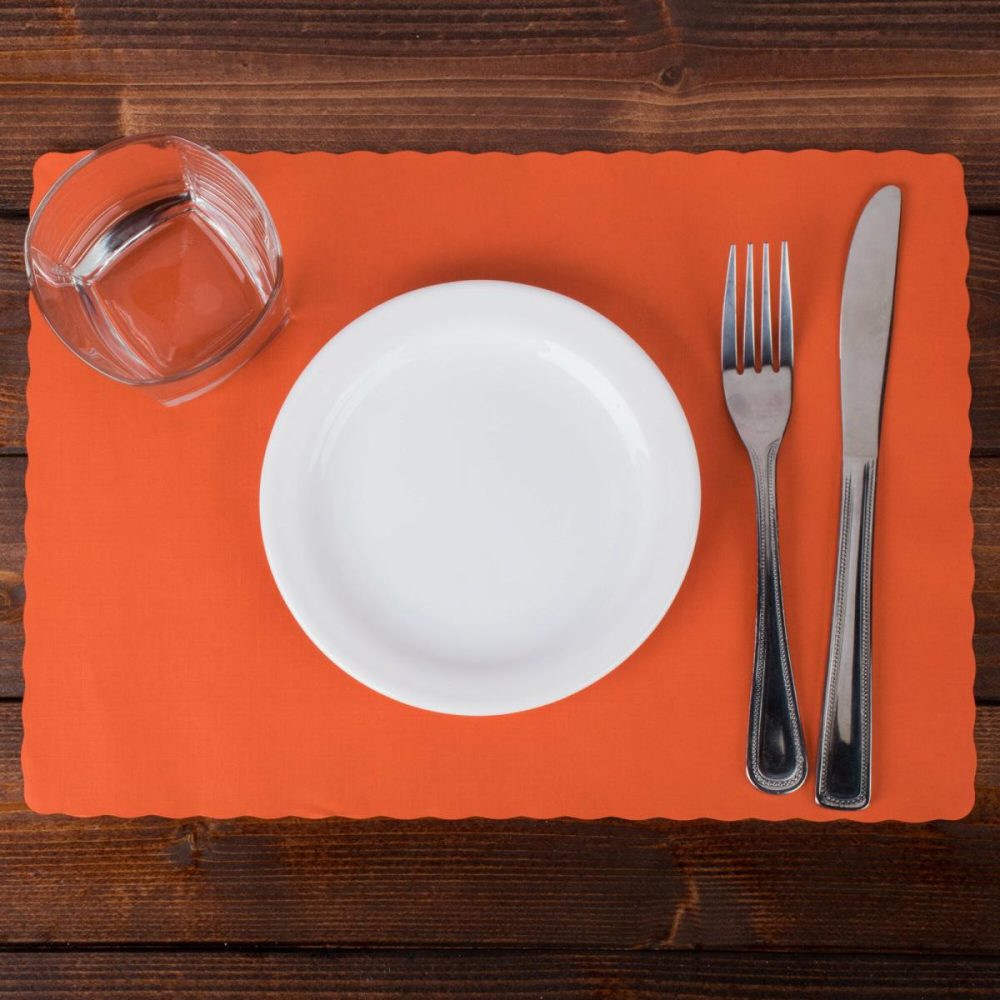 Disposable Placemats |  310555 10" X 14" Bittersweet Orange Colored Paper Placemat With Scalloped Edge – 1000/Case