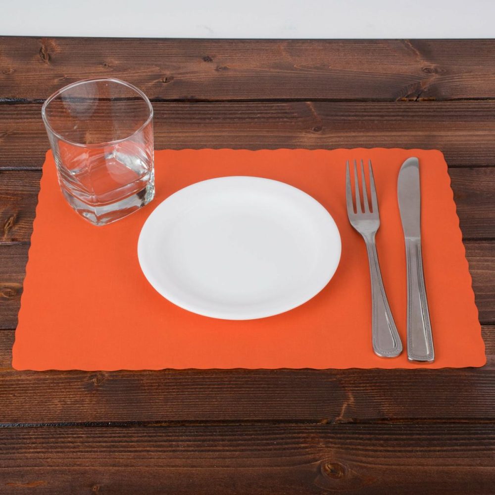 Disposable Placemats |  310555 10" X 14" Bittersweet Orange Colored Paper Placemat With Scalloped Edge – 1000/Case