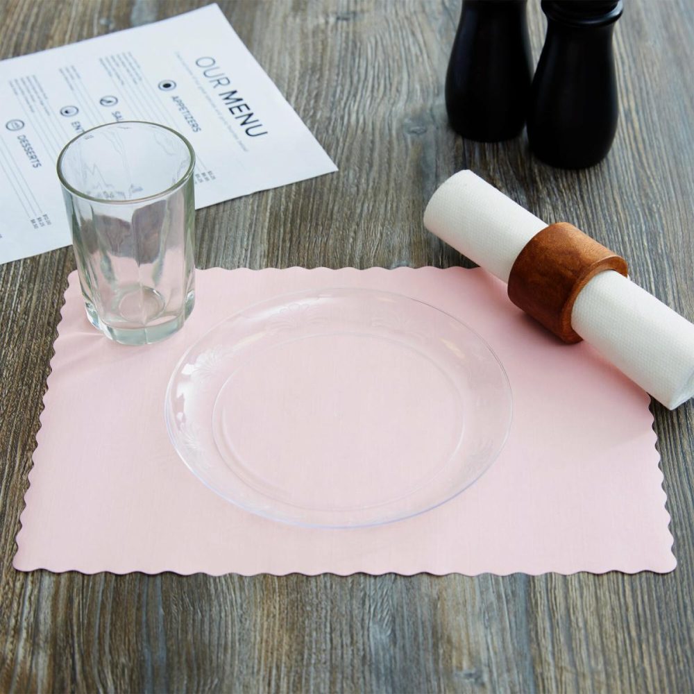 Disposable Placemats |  310558 10" X 14" Pink Colored Paper Placemat With Scalloped Edge – 1000/Case