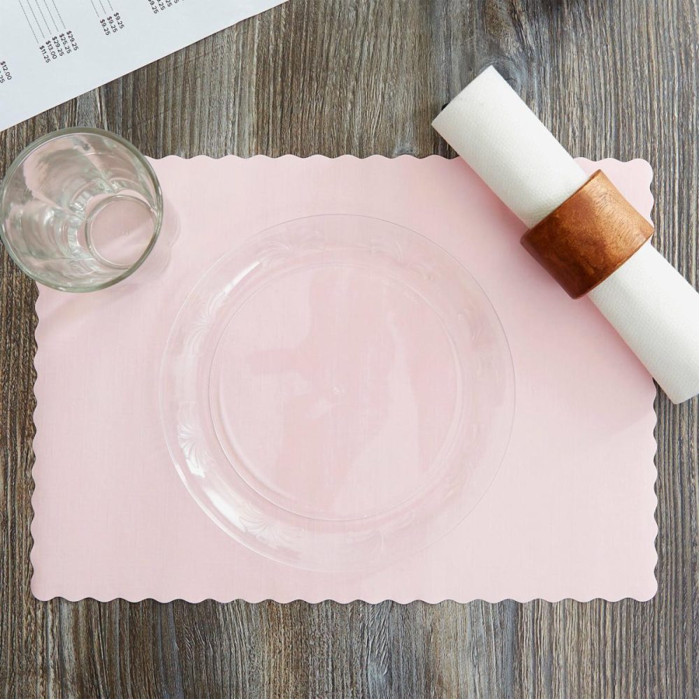 Disposable Placemats |  310558 10" X 14" Pink Colored Paper Placemat With Scalloped Edge – 1000/Case