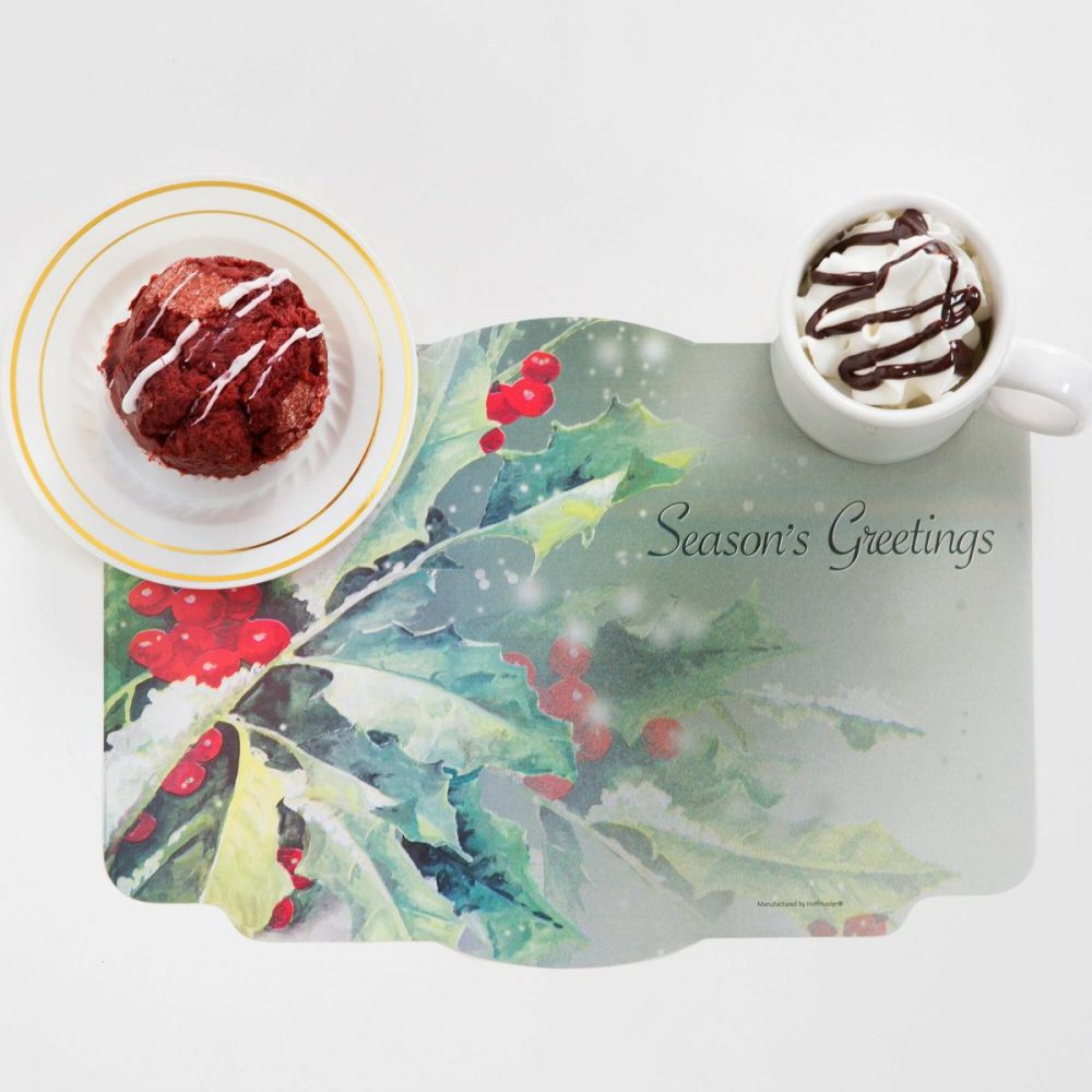 Disposable Placemats |  311120 10" X 14" Holly Greetings Paper Placemat – 1000/Case