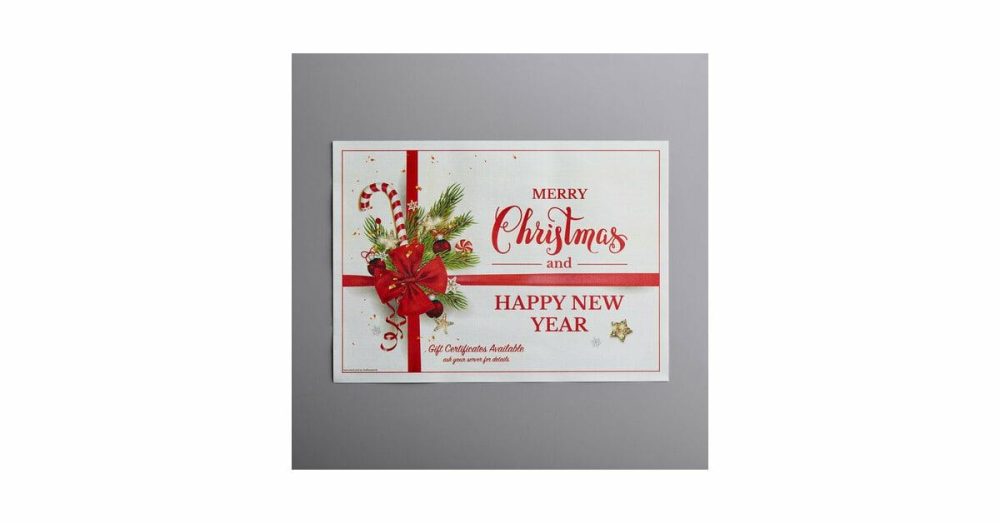 Disposable Placemats |  311143 10" X 14" Holiday Ornaments Gift Certificate Placemat – 1000/Case