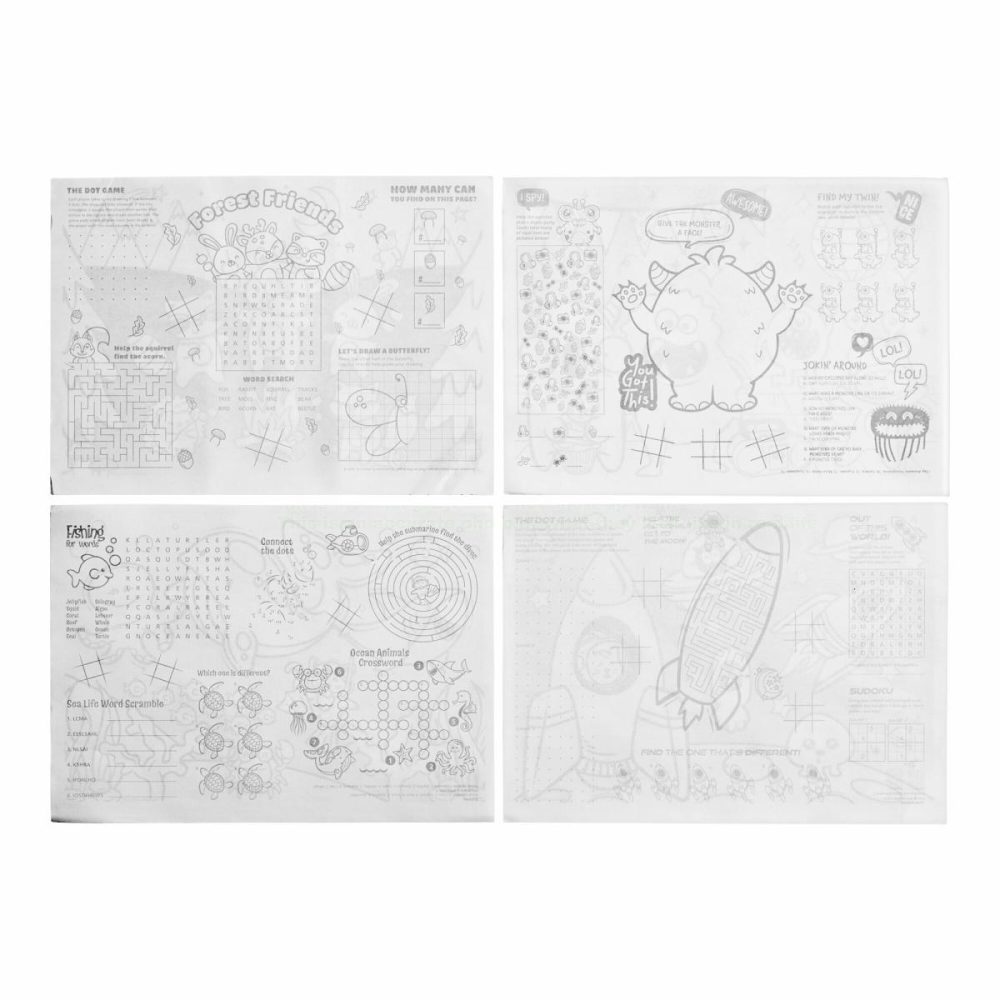 Disposable Placemats |  326191 10" X 14" Kids Color Me Double Sided Interactive Placemat Combo Pack – 1000/Case