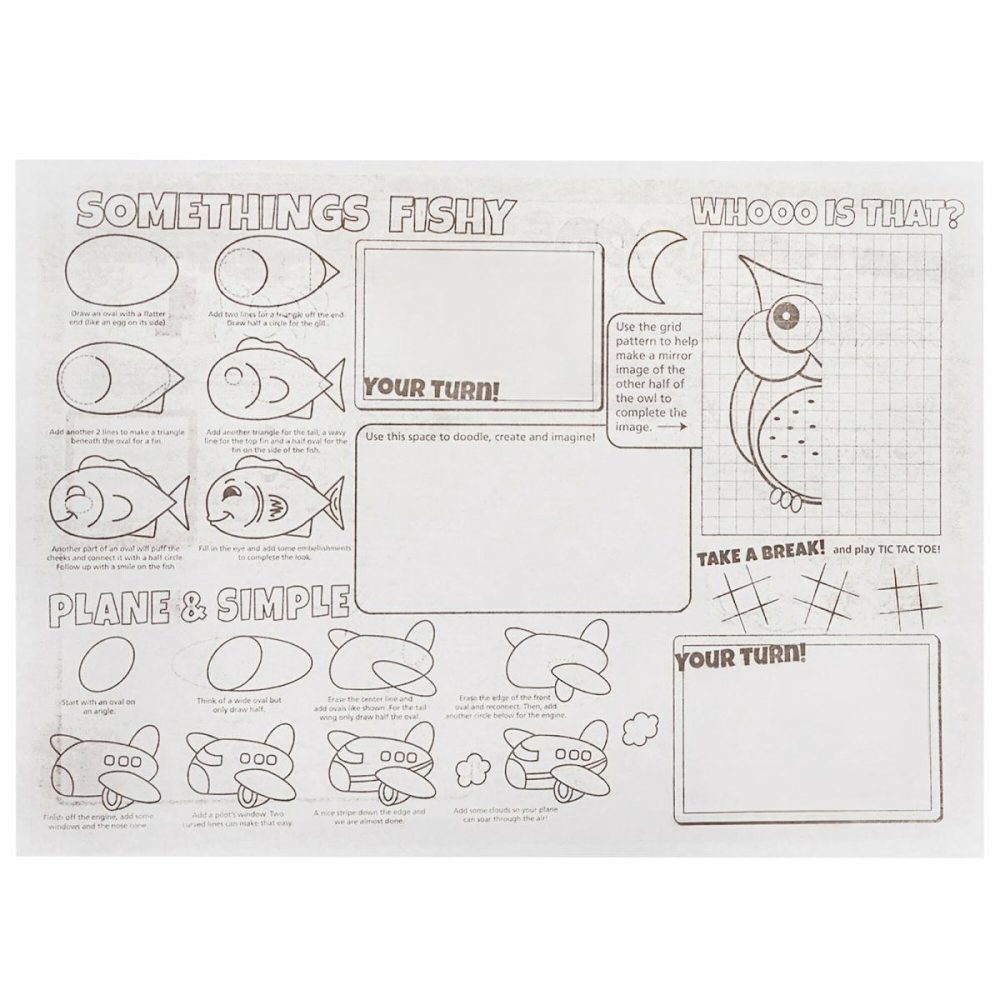 Disposable Placemats |  Hoffmaster Doodletown Fun Double-Sided Interactive Placemat With Choice 4 Pack Kids Restaurant Crayons – 1/Set